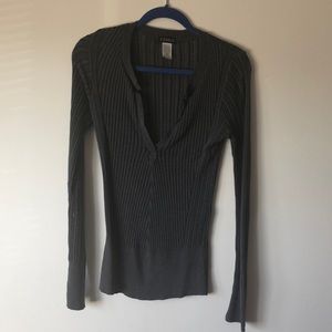 Gray Venus Ribbed V Neck Top